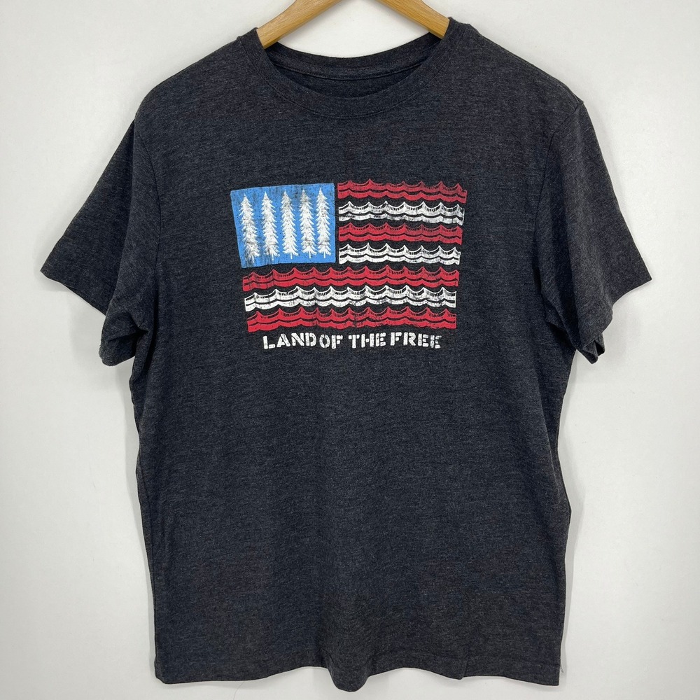 State of Mine Mens Graphic T-Shirt Charcoal Gray Land of the Free Flag Large